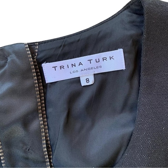 Trina Turk Wool Cupro Shimmer Buttoned Back Cocktail Dress Black Gold Size 8 - Picture 5 of 6